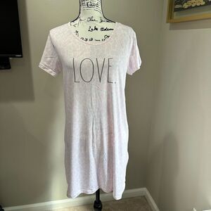 Rae Dunn Nightgown Sleep Shirt Pink White M NWT